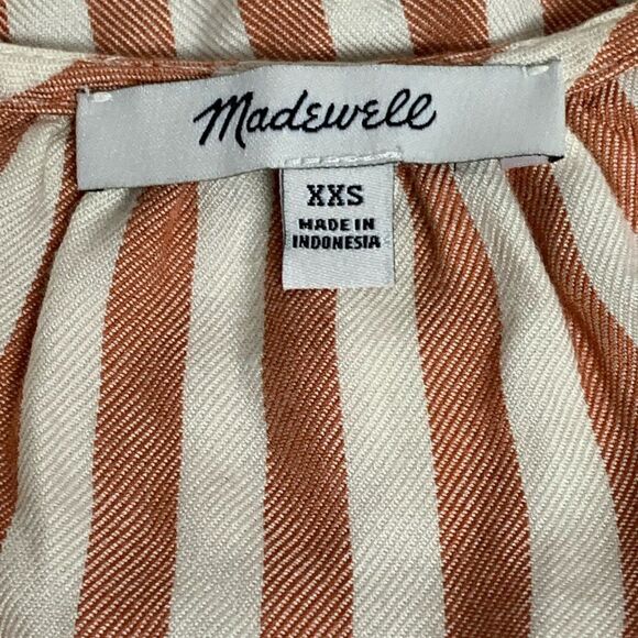 MADEWELL women’s courtyard ruffle hem top in stripe sz XXS - Picture 6 of 10
